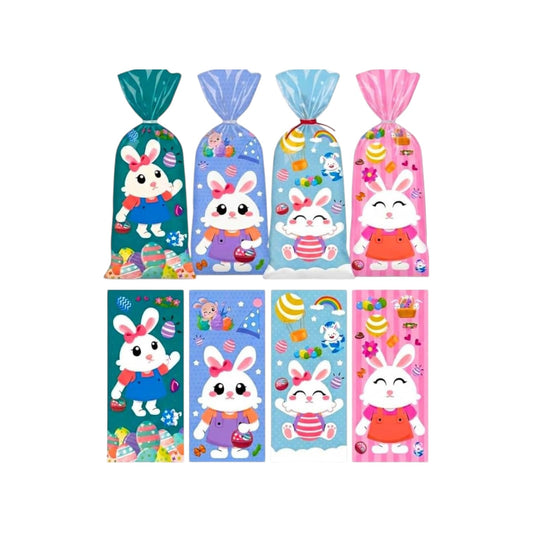 Easter Bunny Party Gift Bags with Ties, 25x17cm Plastic Goody Bags for Kids