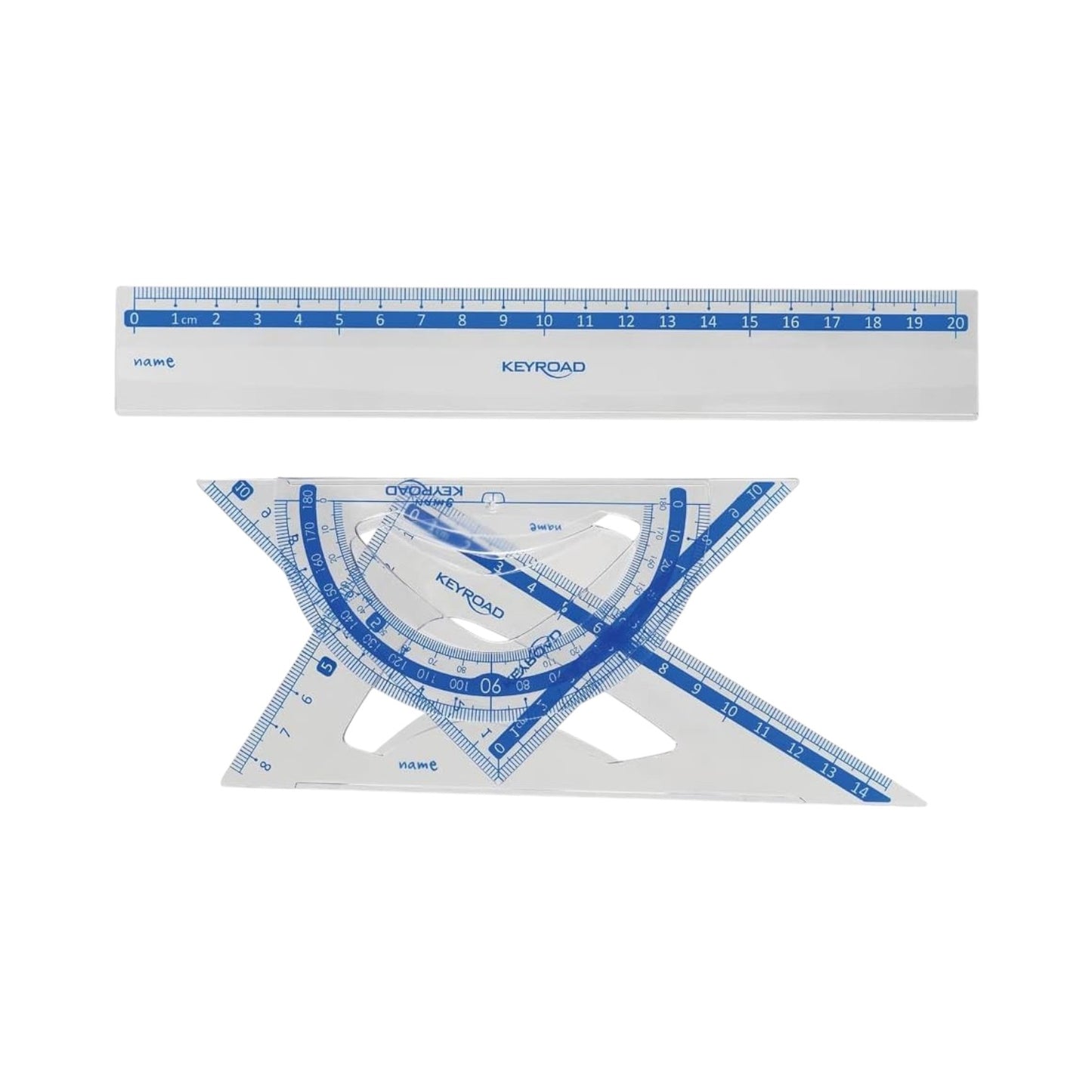 Keyroad Geometry Set Transparent 4 Pieces (20 cm Ruler + 2 Triangles + Protractor) Model KR971247
