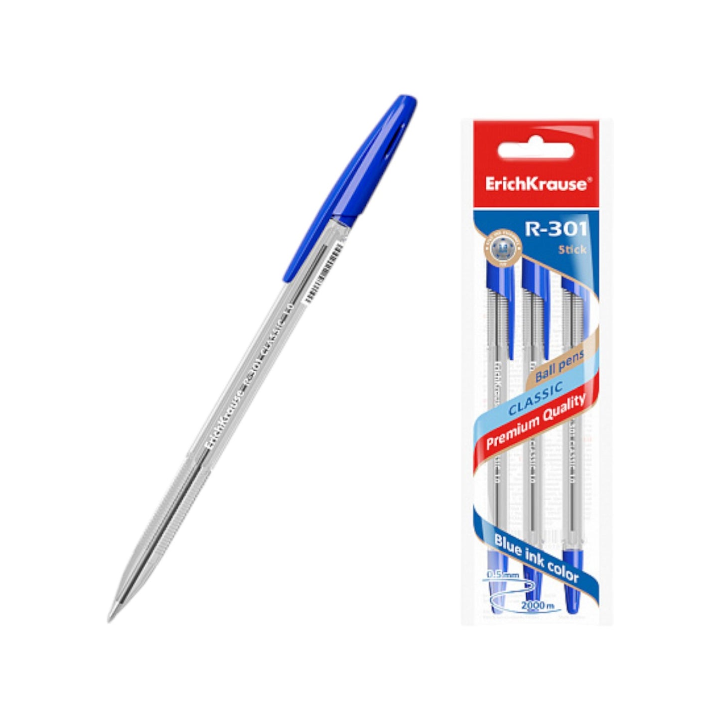 Erich Krause Ballpoint Pen Set Pack Of 4 Blue 1.0 mm Model R-301 CLASSIC