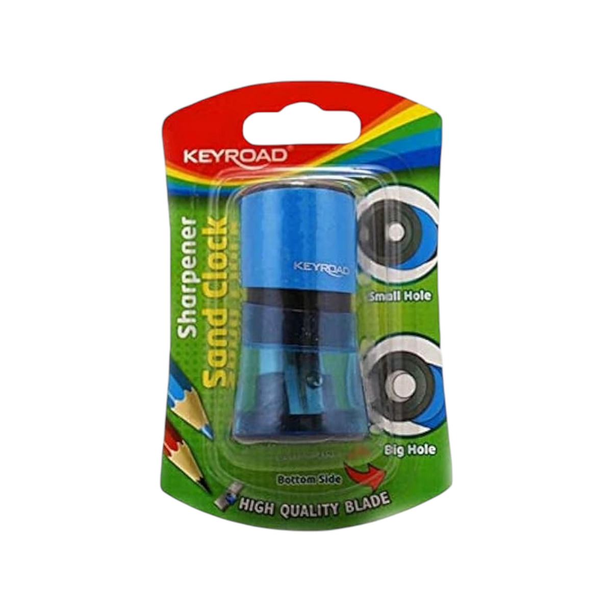 Elite Stationery House Keyroad Sand Clock plastic pencil sharpener with high quality blade in blue packaging