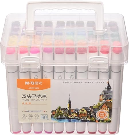 Twin Tip Art Marker Pack of 60 Multi Color Pieces , Alcohol-Based Ink