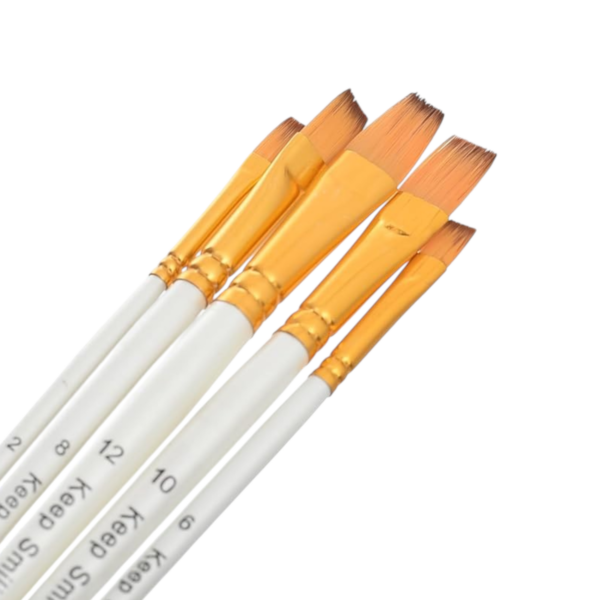 Elite Stationery House Keep Smiling 5-piece cat tongue brush set with white handles and gold ferrules