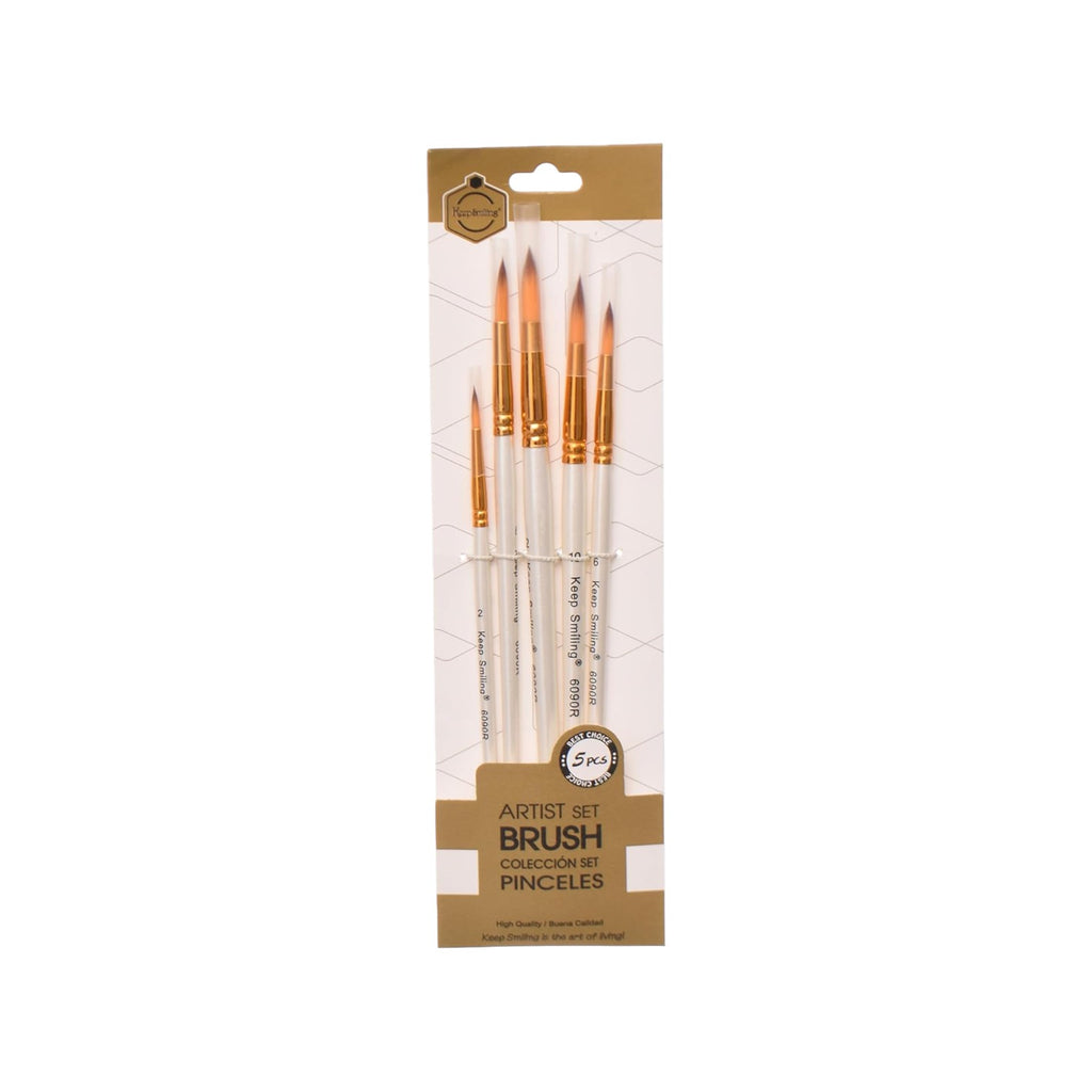 5-Piece Round Painting Brush Set - Keep Smiling Model 6090R
