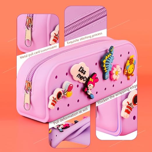 Silicone Pencil Case for Kids (Mulitcolors) – Waterproof   Cartoon Charms (Random 4pcs)