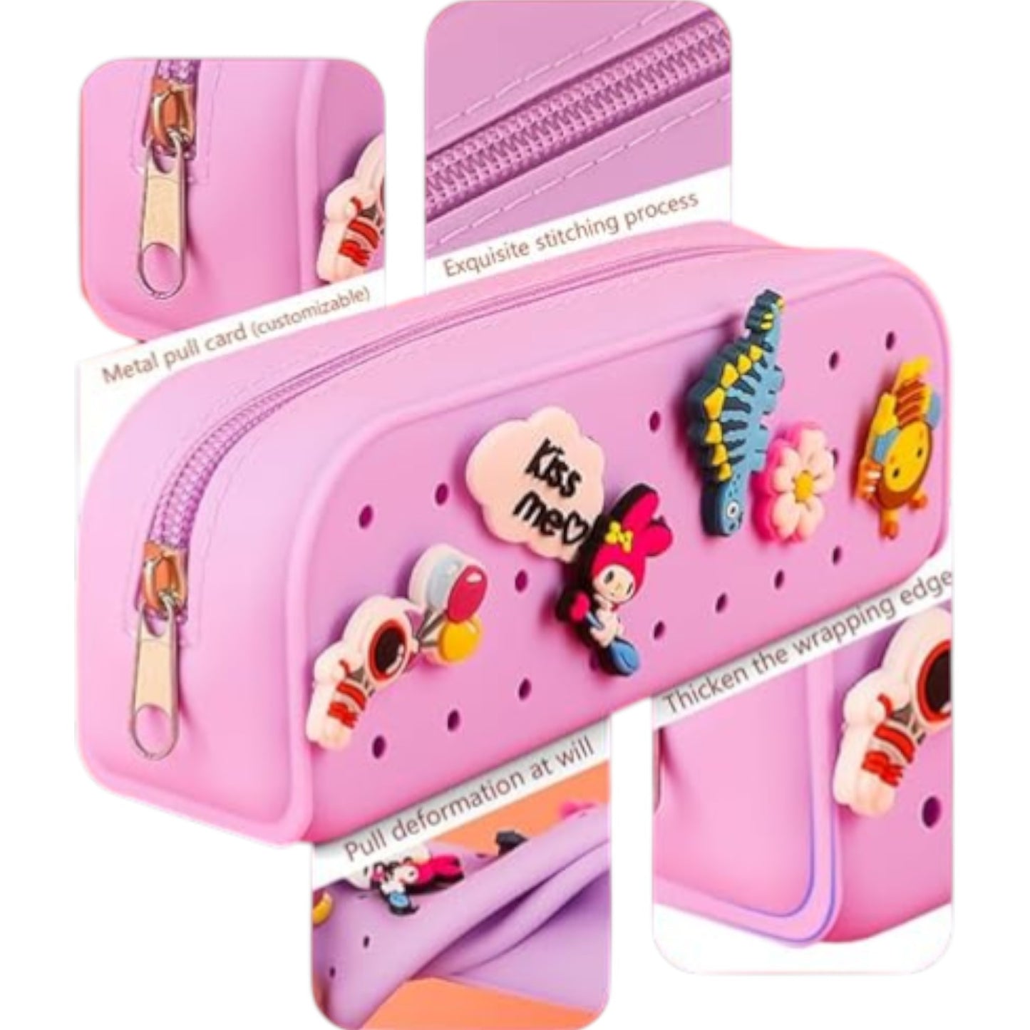 Silicone Pencil Case for Kids (Mulitcolors) – Waterproof   Cartoon Charms (Random 4pcs)