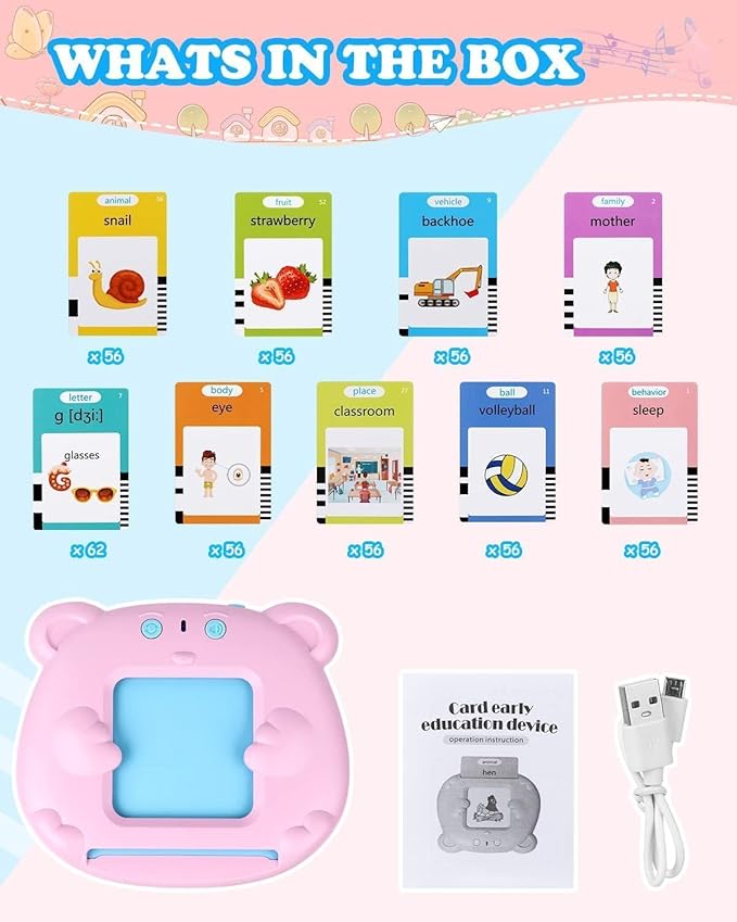 224 Words Talking Flash Card Learning Device for Toddlers USB
