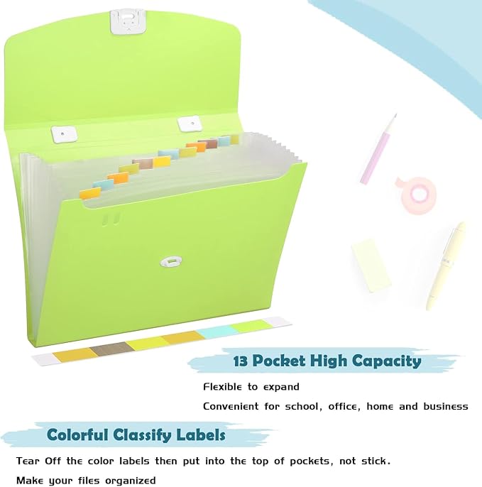 File Folder Expanding 13-Pocket A4 Accordion Organizer,