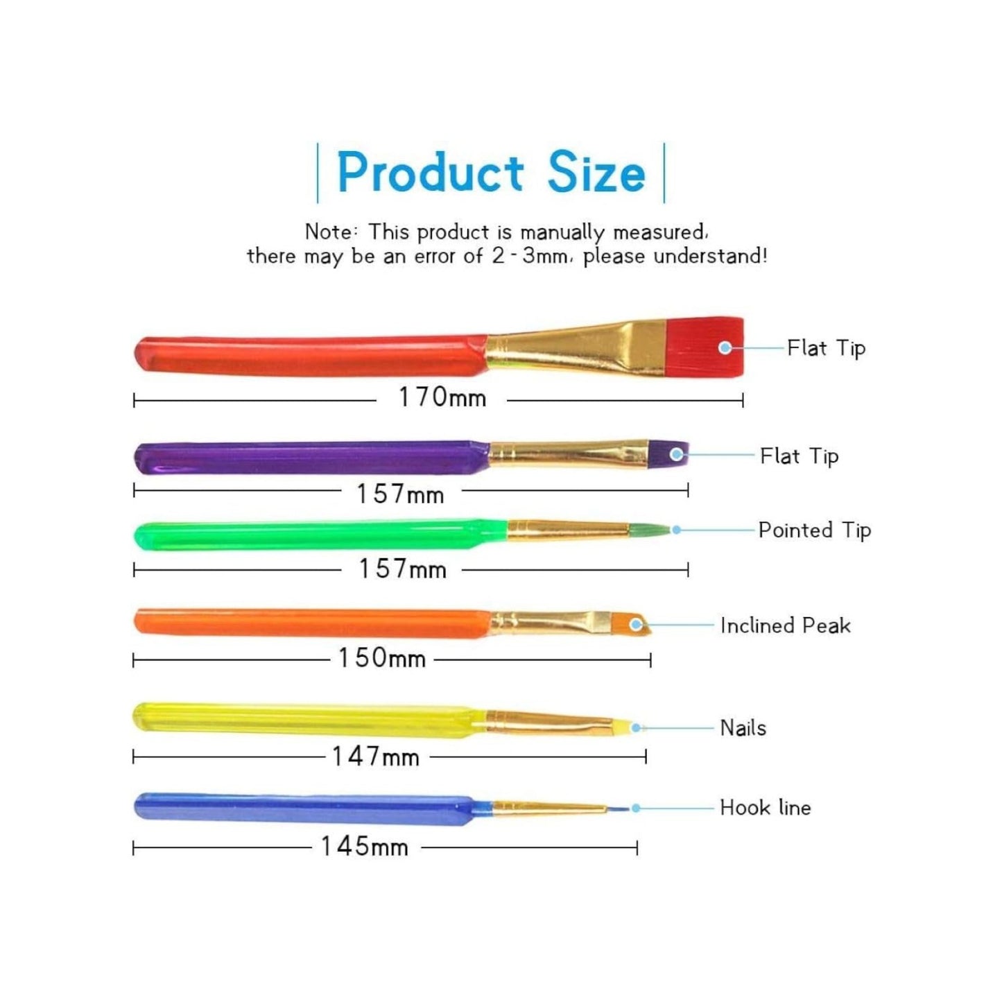 Kabeer Art Set Of 6 Different Sizes Synthetic Flat Paint Brush For Nail Brush Art, Artist Acrylic Painting(Synthetic Hair
