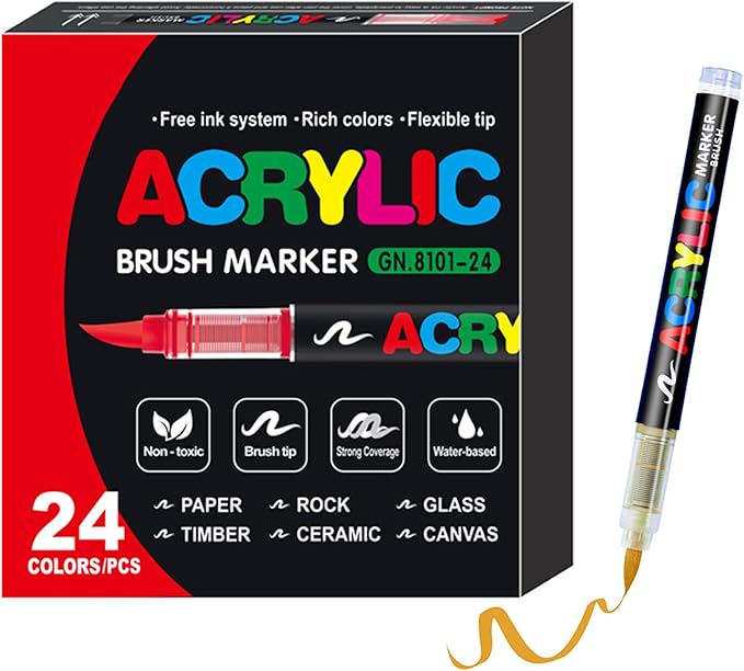Soft Brush Tip Acrylic Markers, Quick-Drying Waterproof