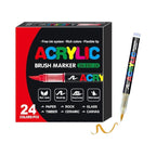 24 Set of Soft Brush Tip Acrylic Markers, Quick-Drying Waterproof