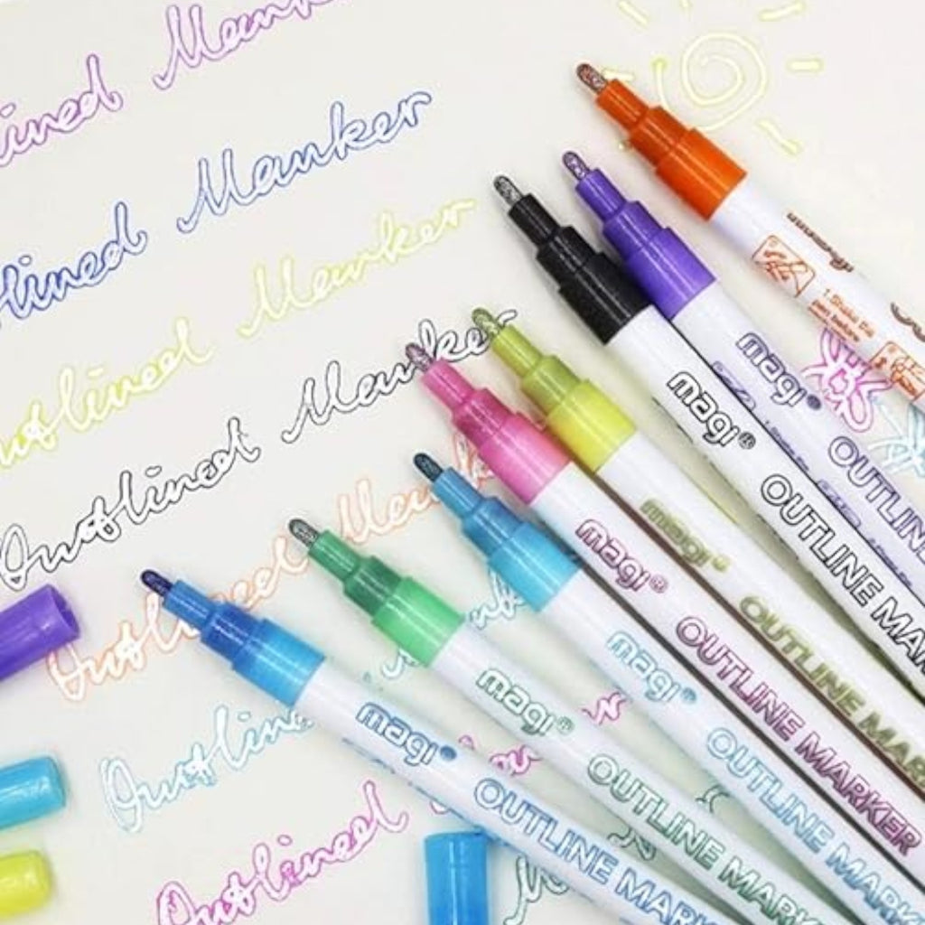 Double Line Outline Pen, Self-Outline Metallic Markers, 12/24/36/48 Colors