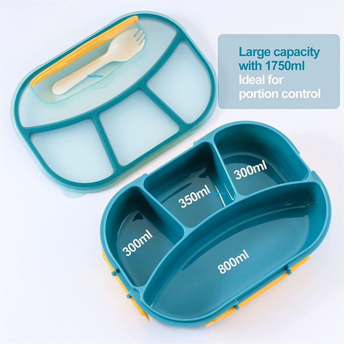FunBlast Bento Lunch Box for Kids – 4 Compartment with Spoon