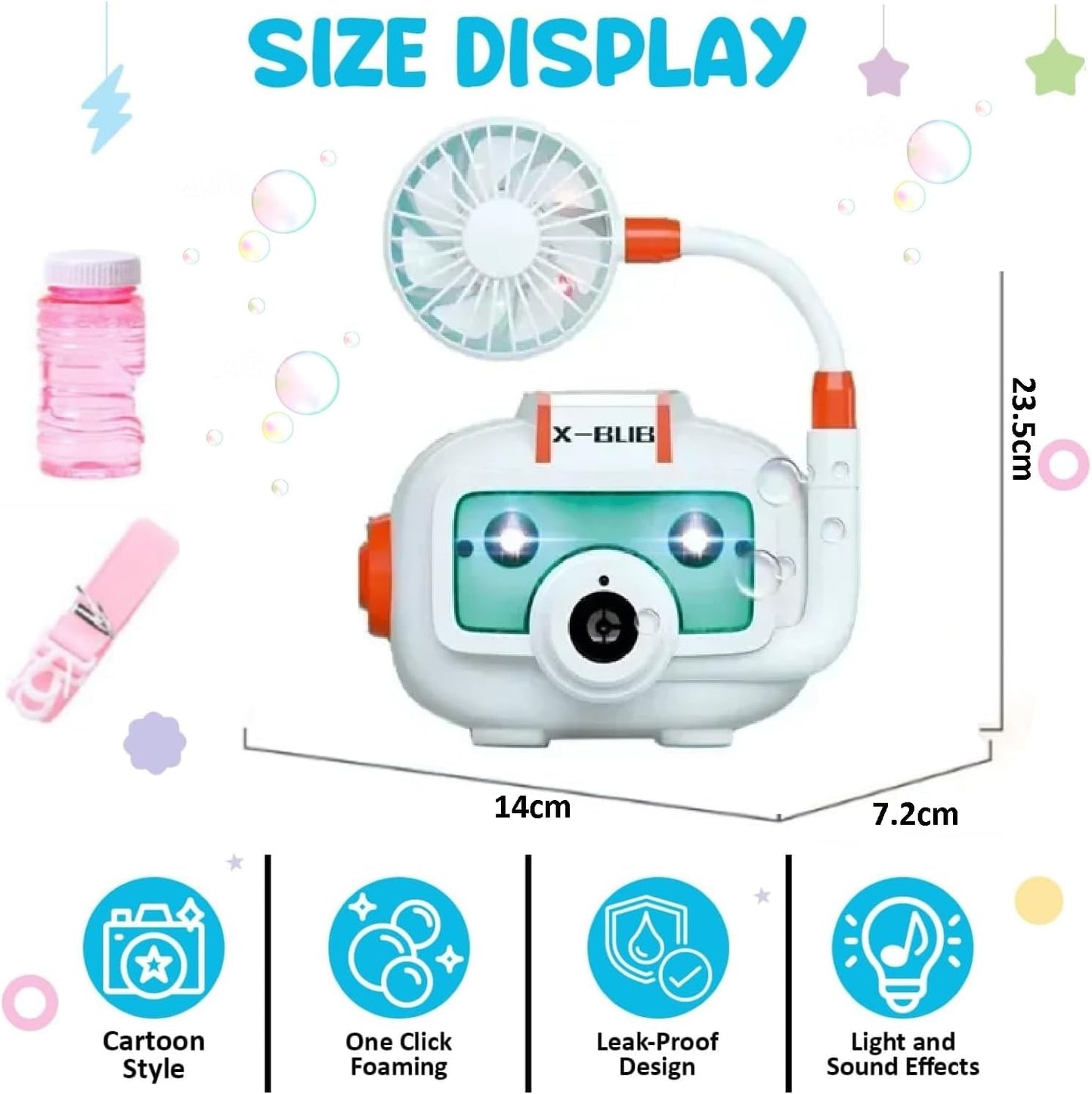 Bubble Camera Machine Toy with Light &amp; Music, Electric Fan