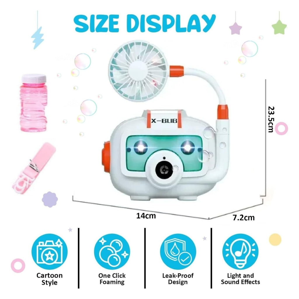 Bubble Camera Machine Toy with Light & Music, Electric Fan