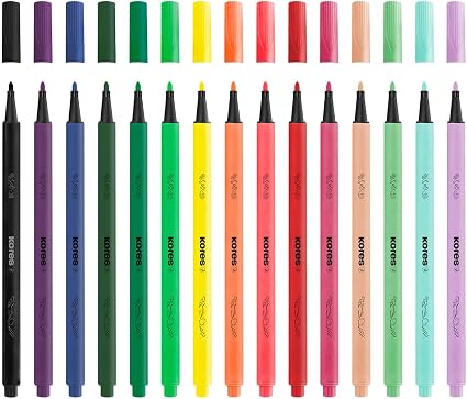 Kores K-Beats felt-tip pens – medium tip (M) – 15 colors (incl. 4 pastel and 3 neon)