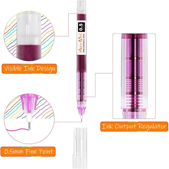 Liquid Ink Rolling Ball Stick Pens, Extra Fine Point (0.5mm)  24-Pack