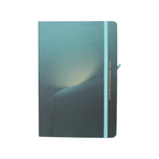 Elite Stationery House A5 hard cover notebook with a teal gradient cover, elastic closure, and gold text detail.