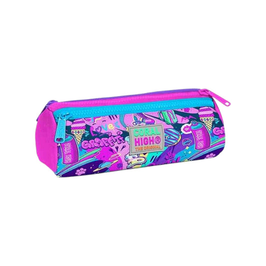 Coral High Kids Graffiti Patterned Three Compartment Pencil Bag