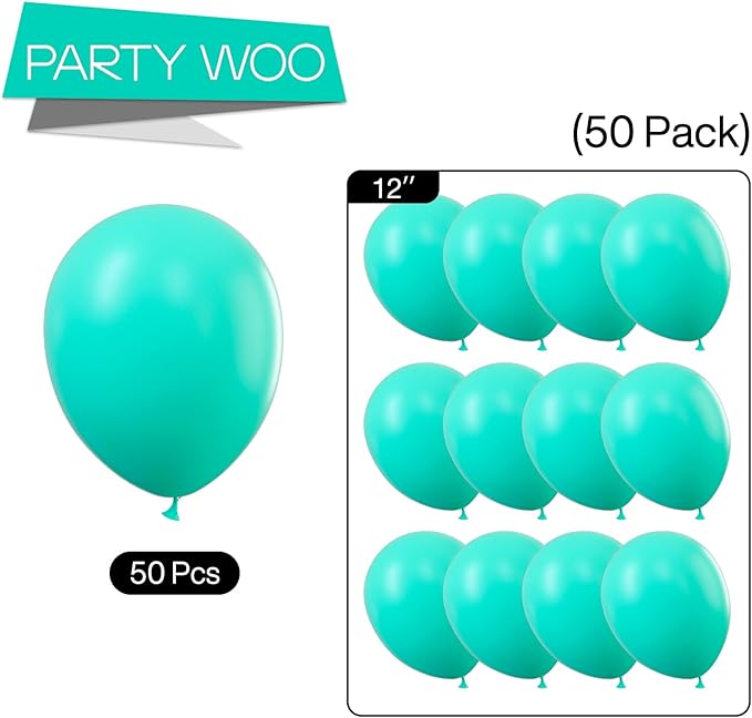 PartyWoo Teal Balloons, 50 pcs 12 inch