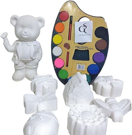 8 Shapes and 3D Gypsium Bear Figure for Kids to Color and Play