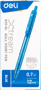 Deli Q20-BL 0.7 mm Tip Ballpoint Pen 12-Pieces, Blue Ink