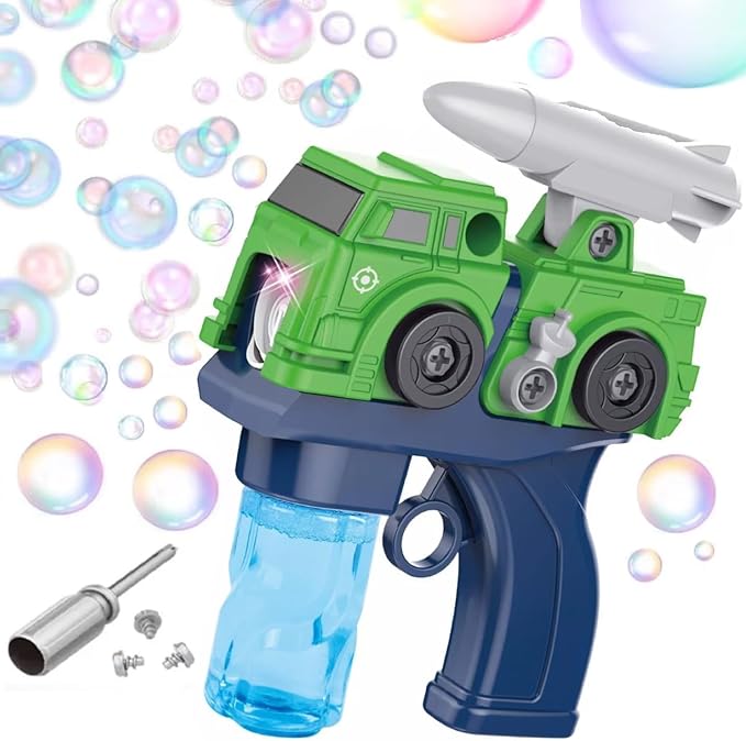 2-in-1 Assembling Bubble Blower with Music & Light, Includes 2 Bottles Refill