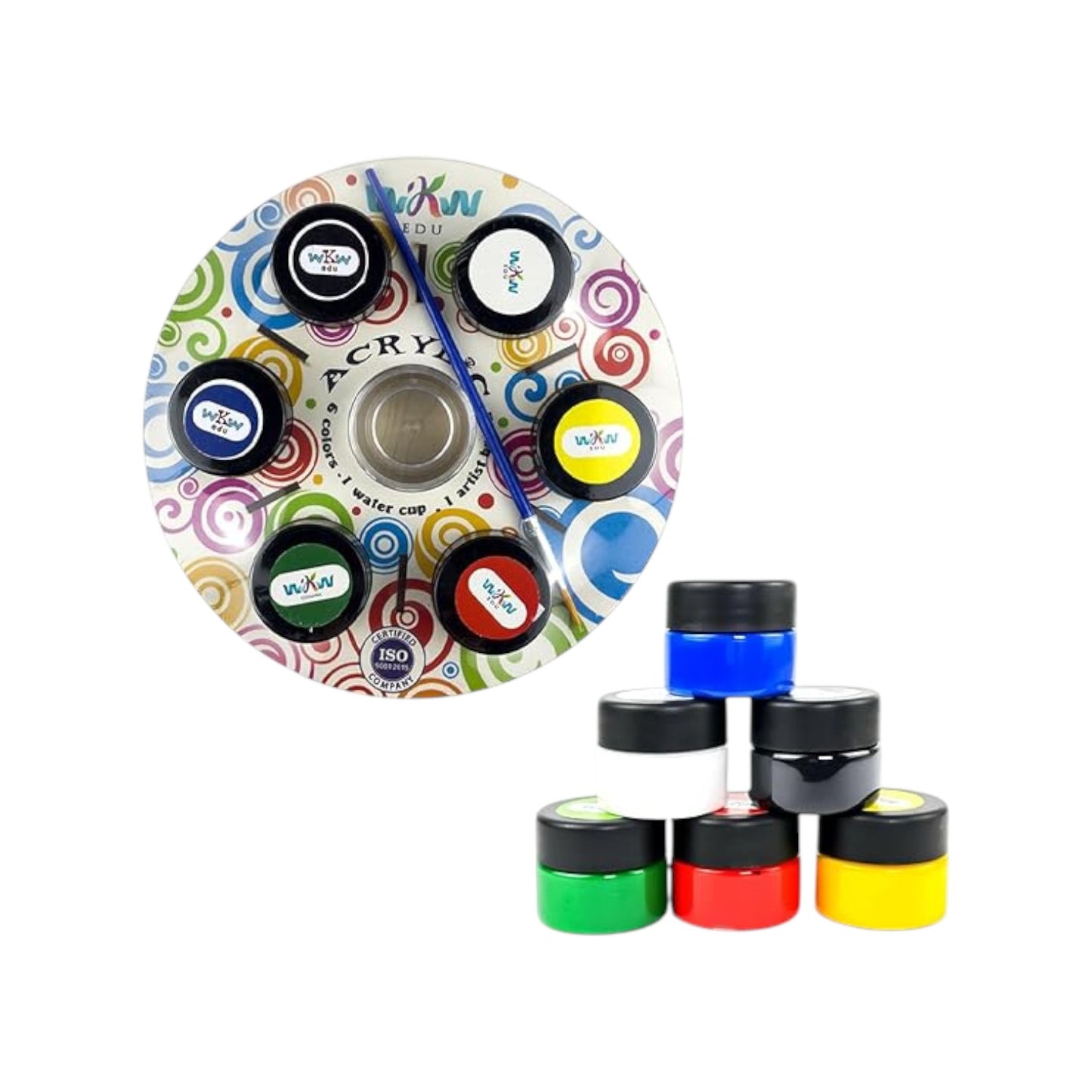 WKW - Acrylic Colors, Set Of 6 Colors With Brush, 30 ML Each,