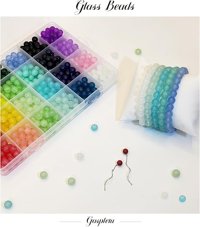 1400PCS Glass Beads for Jewelry Making, 24 Colors 8mm