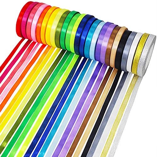 25 Rolls 625 Yards 25 Rainbow Colors Fabric Ribbons Bulk Silk Satin