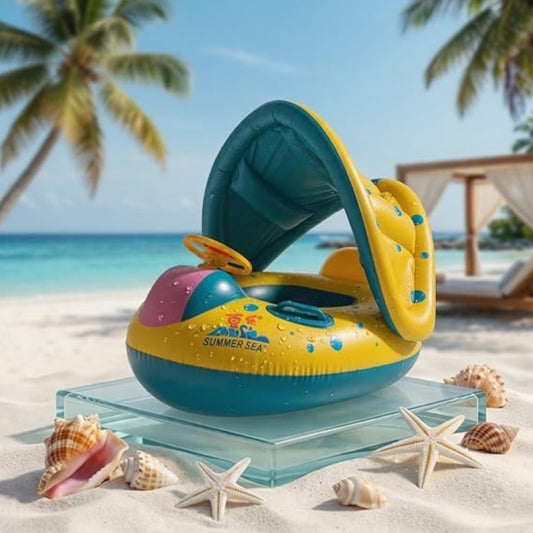 Inflatable Float with Protective Canopy, Steering Wheel Car Design