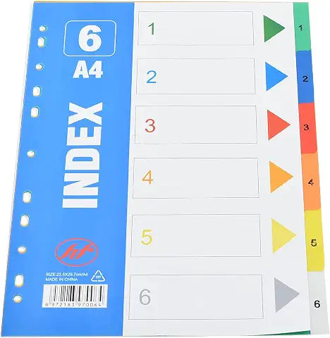 Plastic File Dividers 6 Tabs Numbered  6 -  2  -  31