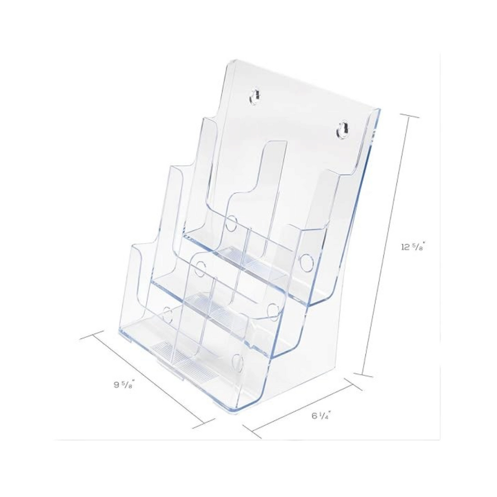 Elite Stationery House clear acrylic 3-tier literature display holder for wall or desktop use.