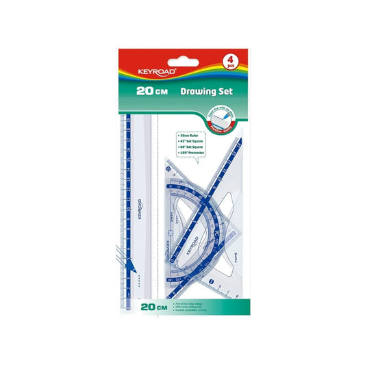 Keyroad Geometry Set Transparent 4 Pieces (20 cm Ruler + 2 Triangles + Protractor) Model KR971247