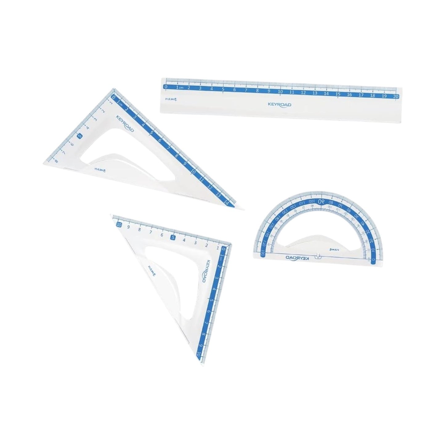 Keyroad Geometry Set Transparent 4 Pieces (20 cm Ruler + 2 Triangles + Protractor) Model KR971247