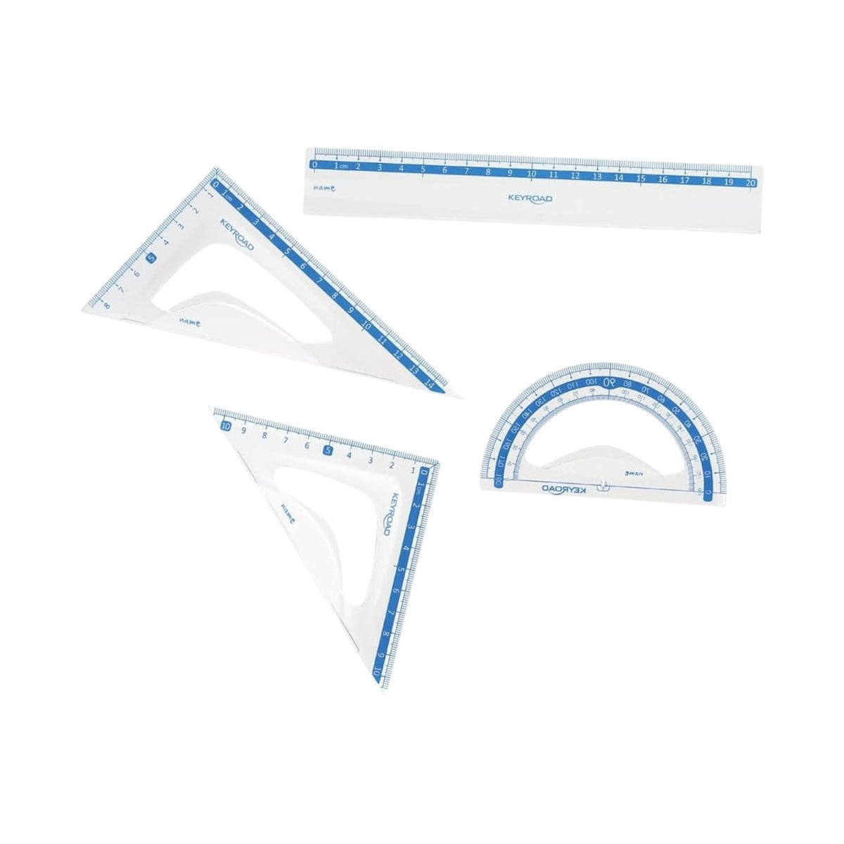 Keyroad Geometry Set Transparent 4 Pieces (20 cm Ruler + 2 Triangles + Protractor) Model KR971247