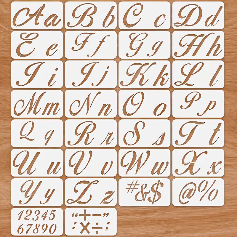 30pcs Plastic Stencil Set,  Uppercase Letters-Lowercase  Numbers 0-9, Punctuation Marks, and Math Symbols
