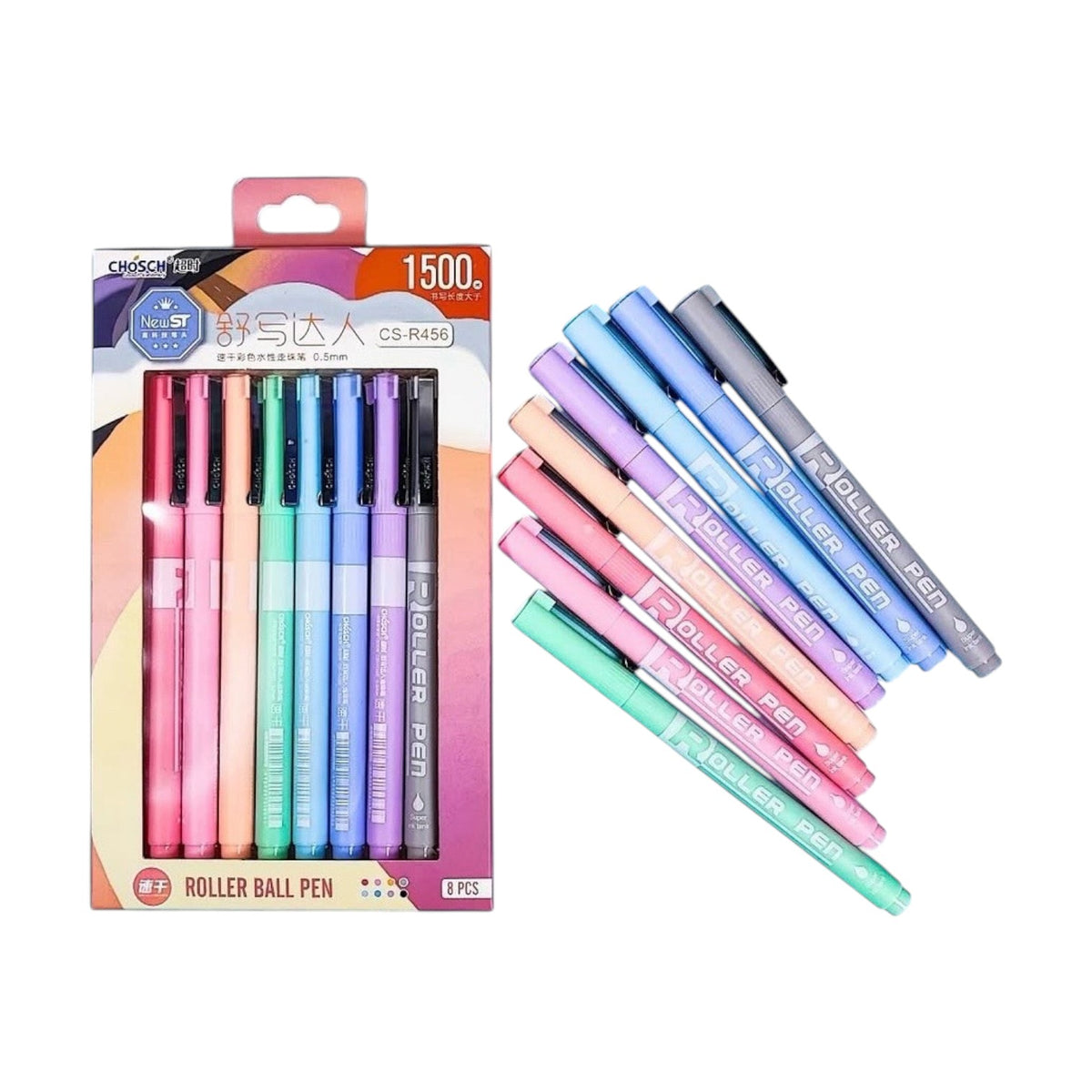 Chosch Roller Pen Set, 8 Pastel Colors CS-R456