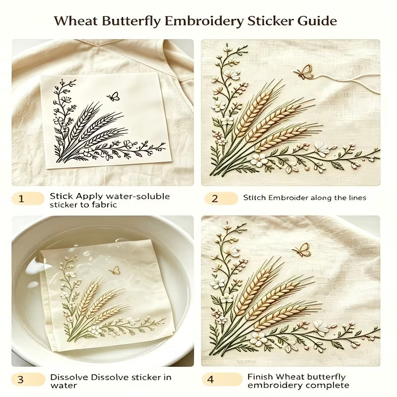 1 pc A4 Size Golden Autumn Wheat Flower Water-Soluble Embroidery Pattern, Transfer Paper for Hand Sewing,