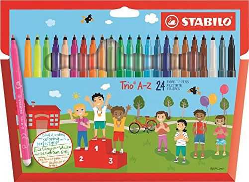 STABILO Trio A-Z Set of 20 Fibre Tip Colors + 4 Free Neon Colors