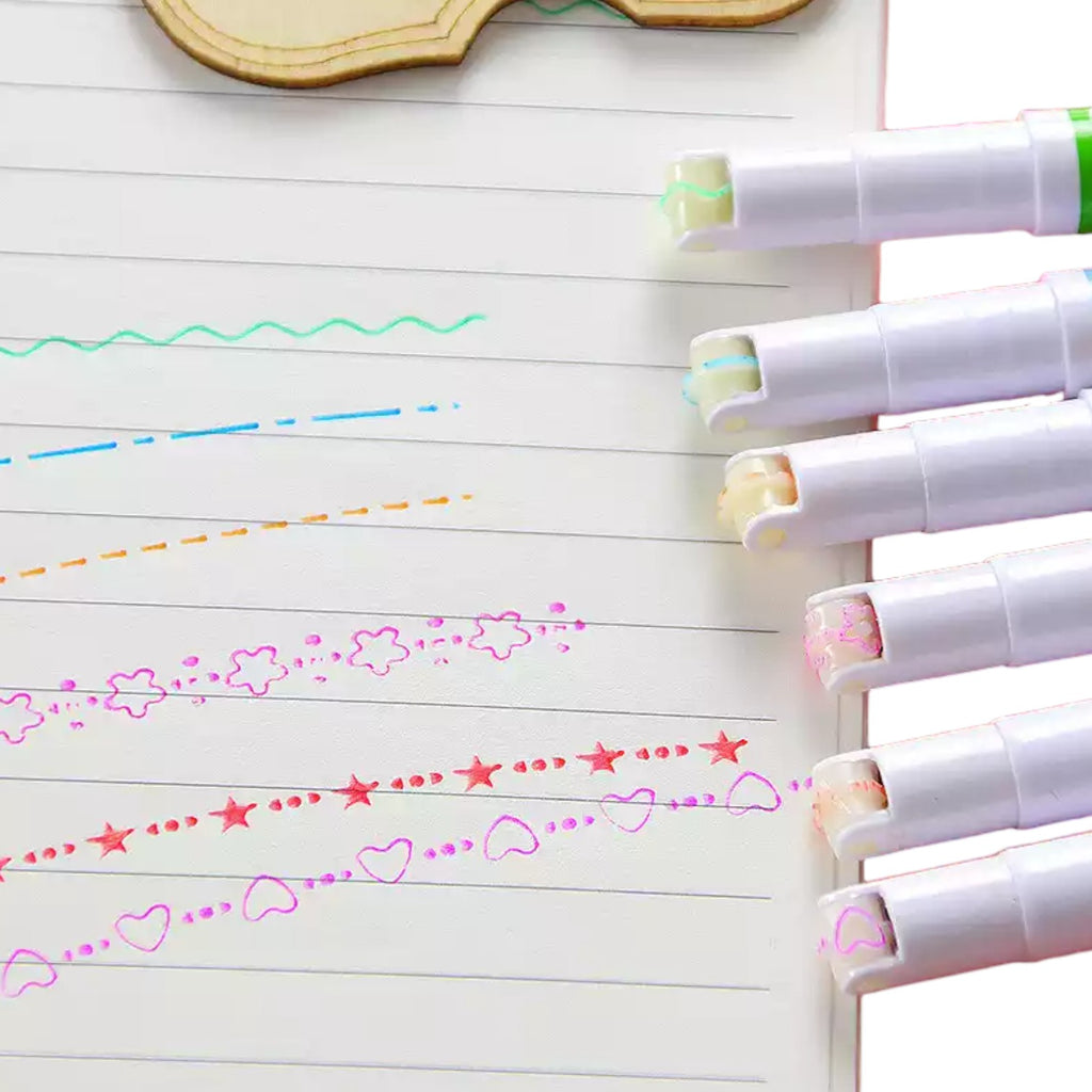 Linear Roller Color Pens Highlighters with 6 Different Curve Shapes Designer Roller Curve Highlighter Pens For Study Highlighter Pens