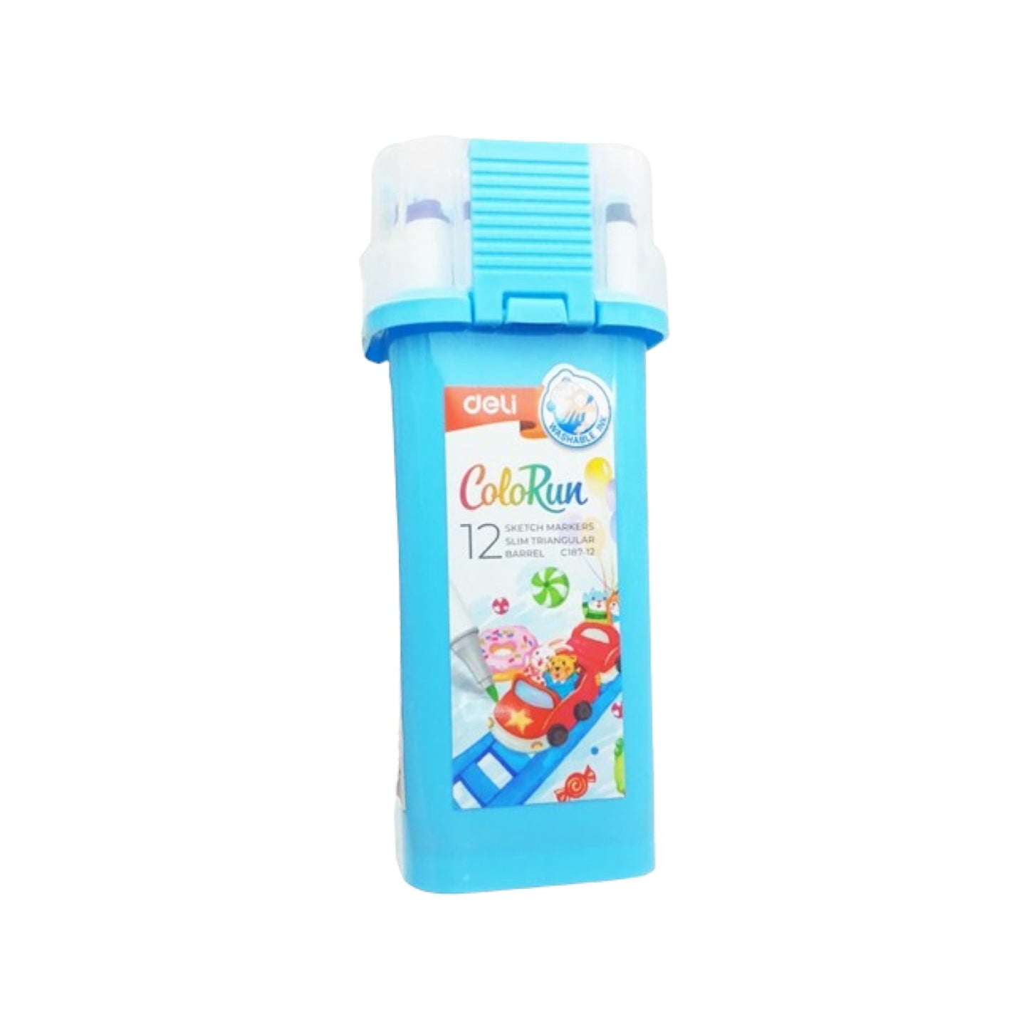 Deli C187-12 ColoRun Sketch Markers with Slim Triangular Barrel Set 12-Pieces