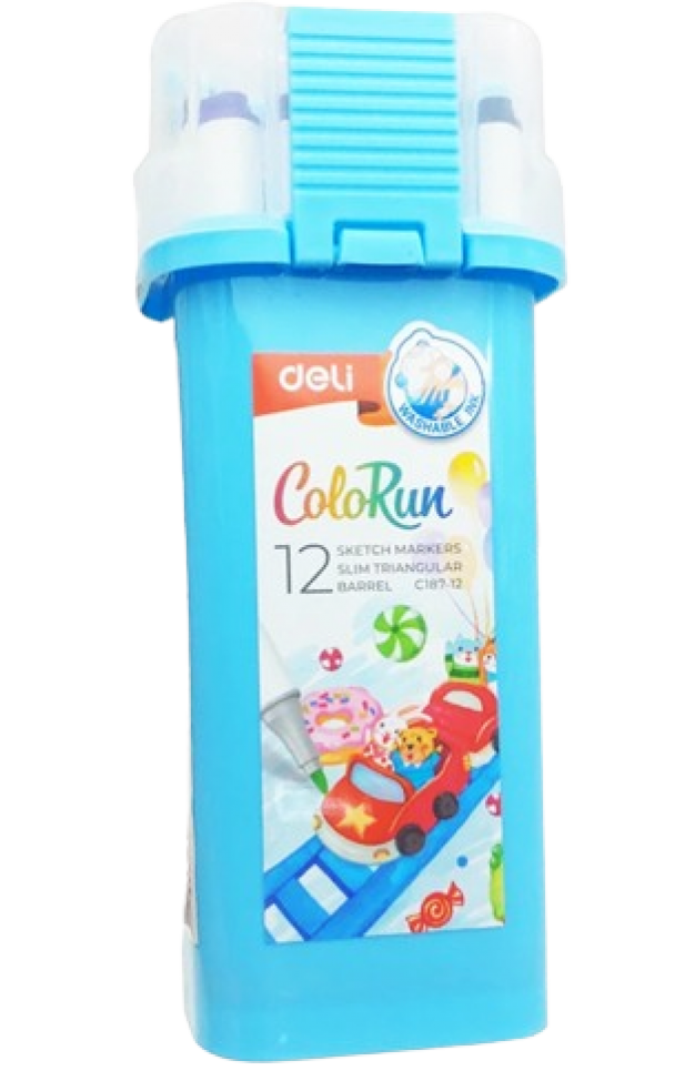 Deli C187-12 ColoRun Sketch Markers with Slim Triangular Barrel Set 12-Pieces