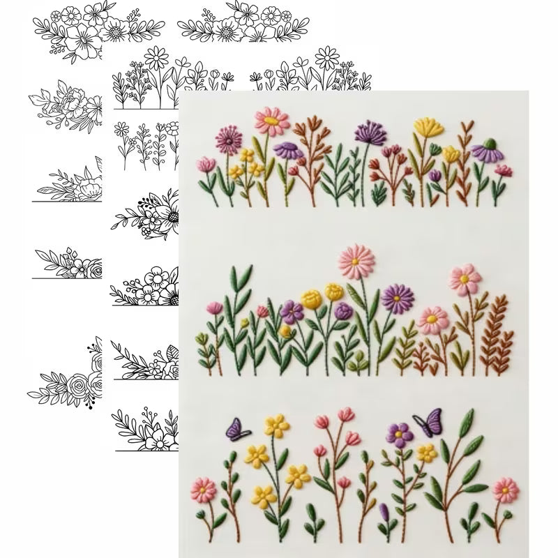 Water-Soluble Embroidery Stabilizer, Pack of 3 Floral Designs, Suitable for Embroidery Patterns,