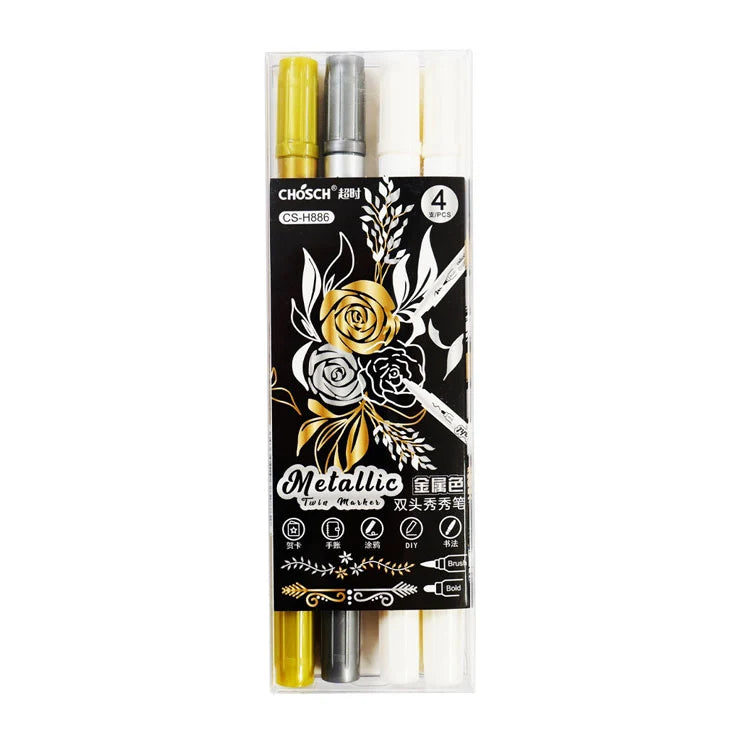 Chosch Metallic Twin Marker CS-H886-4 4pcs Brush & Bold