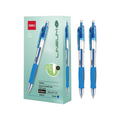 Elite Stationery House Deli G08-BL retractable blue gel pens with 0.5mm bullet tip and soft grip in a 12-piece set
