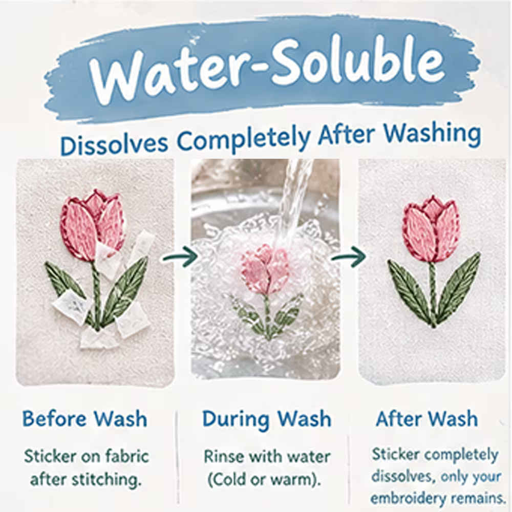 30pcs DIY Embroidery Stickers, Water-Soluble Floral & Botanical Transfer Designs