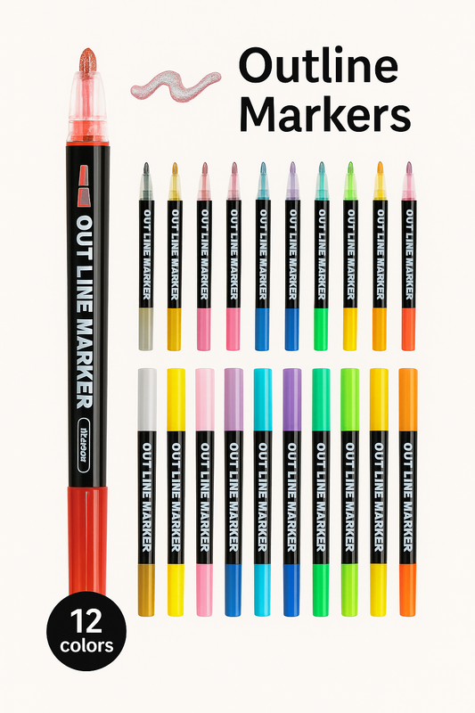 Double Line Outline Pen, Self-Outline Metallic Markers, 12 & 24 Colors