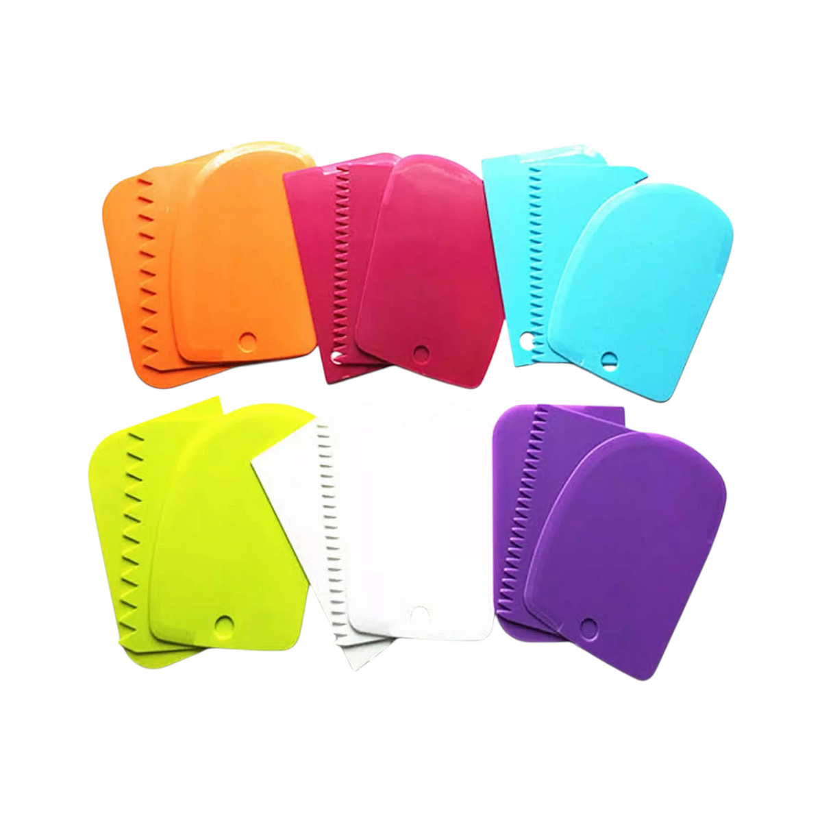 Elite Stationery House 3-piece plastic dough and fondant scraper set in assorted vibrant colors for cake decorating