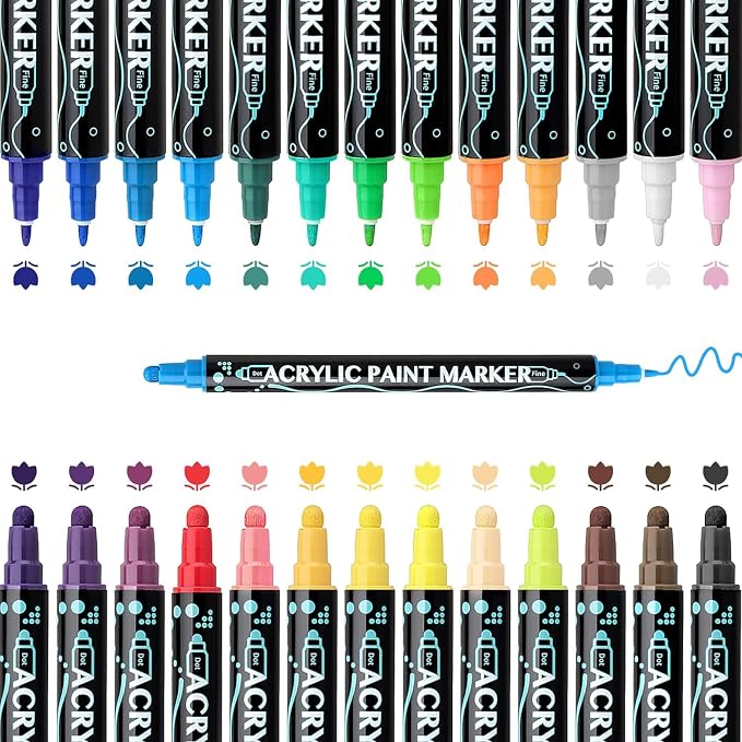 24 Colors Dual Tip Acrylic Paint Pens Markers