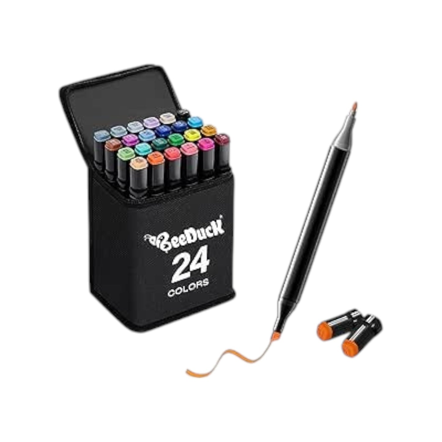Sketch Pens Set of 24 Colors With Carrying Case, Dual Tip Fine and Broad Chisel